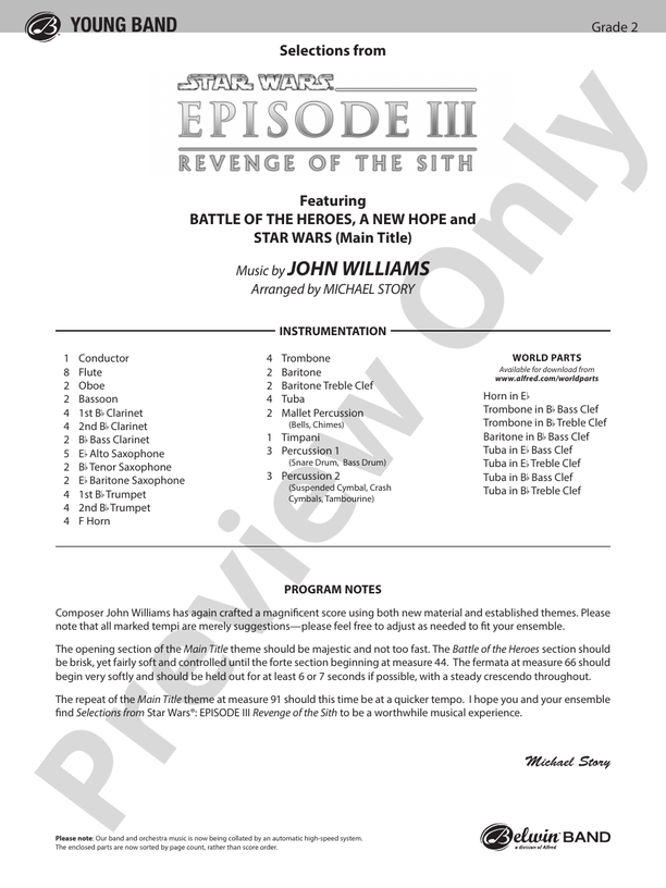 Star Wars: Episode III Revenge of the Sith - Concert Band Conductor Score & Parts (Digital Download)
