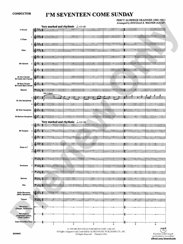 I'm Seventeen Come Sunday (Grade 4) - Concert Band Conductor Score & Parts (Digital Download)