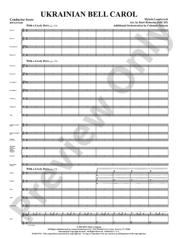 Ukrainian Bell Carol - Full Orchestra Conductor Score & Parts (Digital Download)