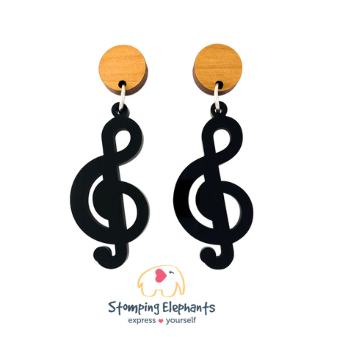 Drop Earrings Medium Black Treble Clef