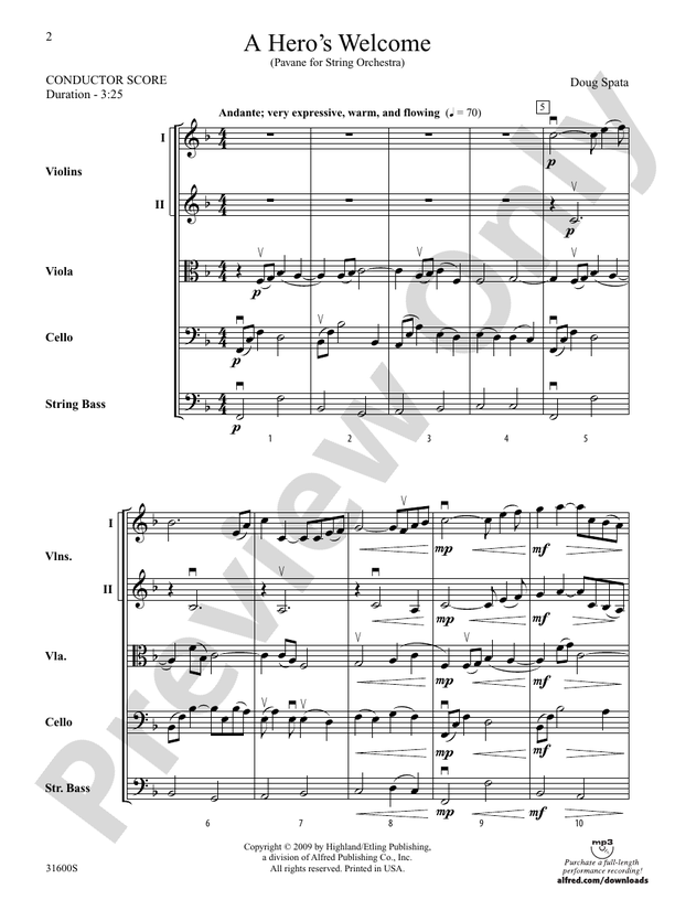 A Hero's Welcome – String Orchestra Conductor Score & Parts (Digital Download)