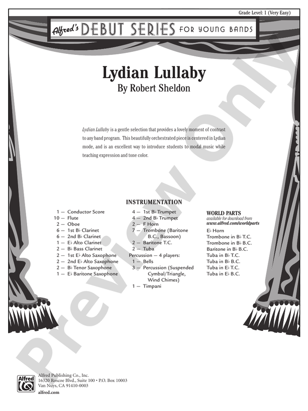 Lydian Lullaby - Concert Band Conductor Score & Parts (Digital Download)
