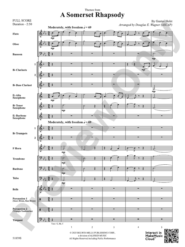 A Somerset Rhapsody - Concert Band Conductor Score & Parts(Digital Download)