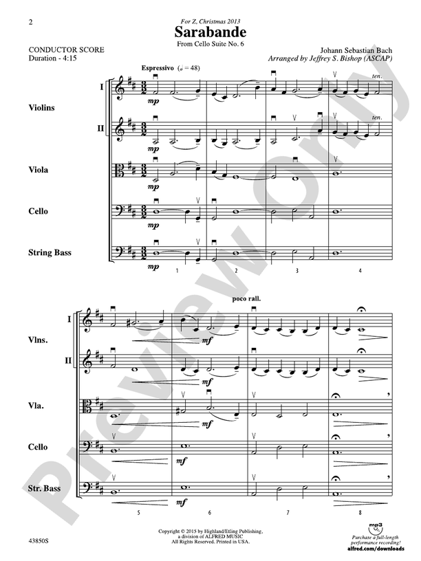 Sarabande – String Orchestra Conductor Score & Parts (Digital Download)