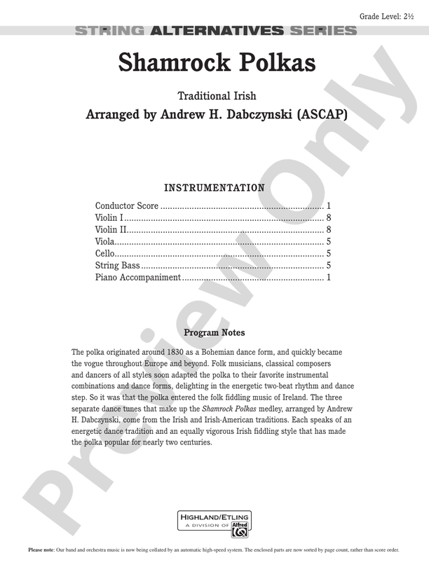 Shamrock Polkas – String Orchestra Conductor Score & Parts (Digital Download)