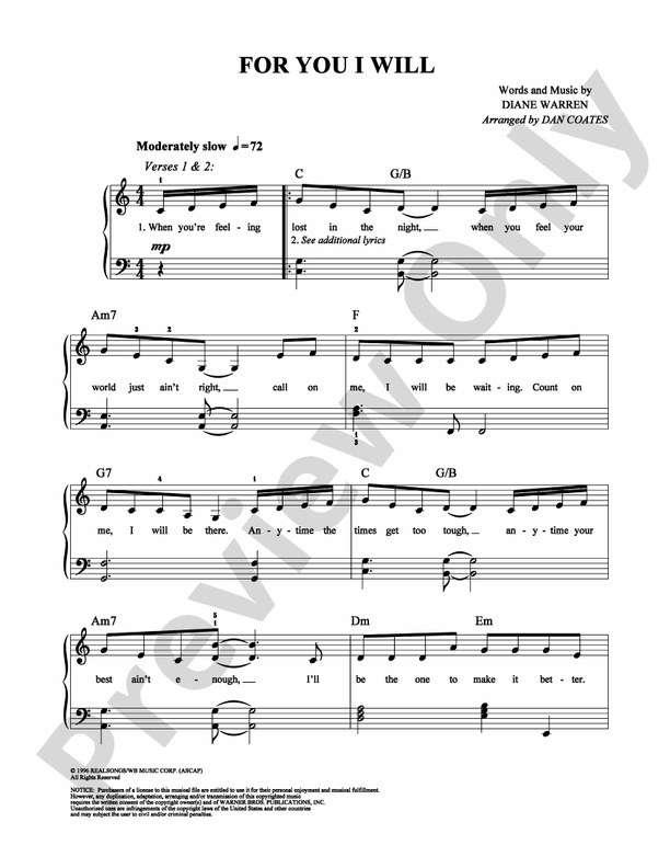For You I Will - Arr. Dan Coates - Easy Piano (Digital Download)