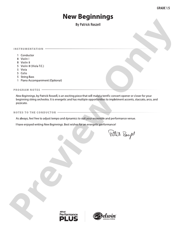 New Beginnings - String Orchestra Conductor Score & Parts (Digital Download)