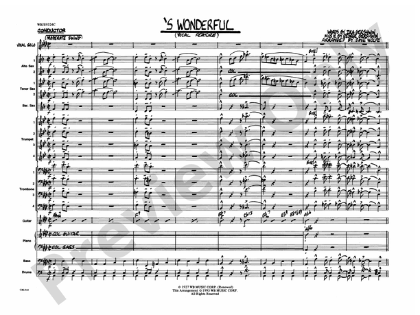 S Wonderful (Grade 4) - Jazz Ensemble Conductor Score & Parts(Digital Download)