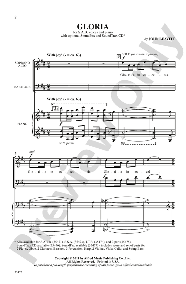 Gloria - John Leavitt – SAB Choral Octavo (Digital Download)