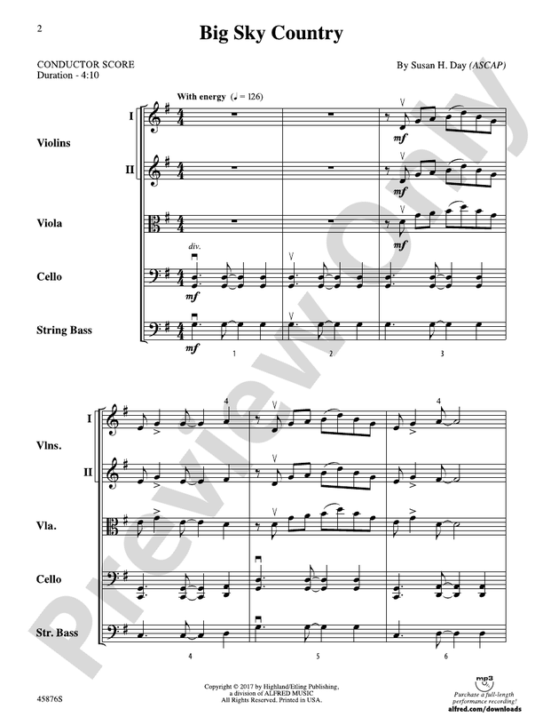 Big Sky Country - String Orchestra Conductor Score & Parts (Digital Download)