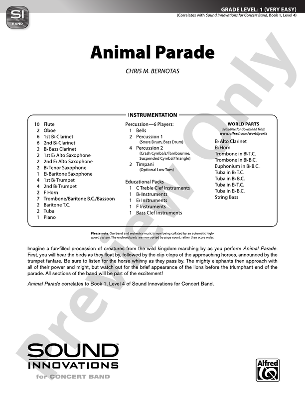 Animal Parade - Concert Band Conductor Score & Parts (Digital Download)