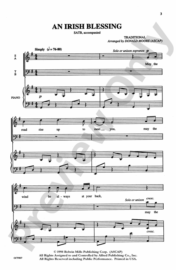 An Irish Blessing - SATB Choral Octavo (Digital Download)