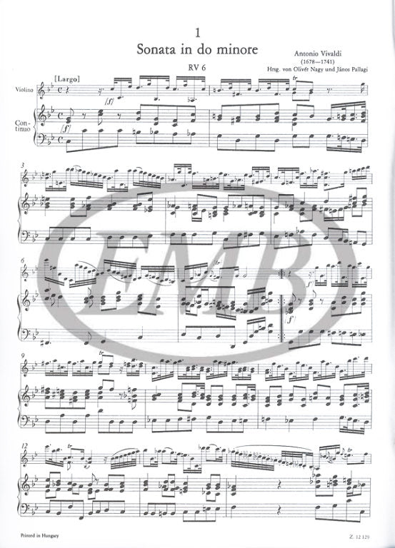 Vivaldi - 12 Sonatas Volume 1 - Violin/Basso Continuo edited by Nagy/Pallagi EMB Z12129
