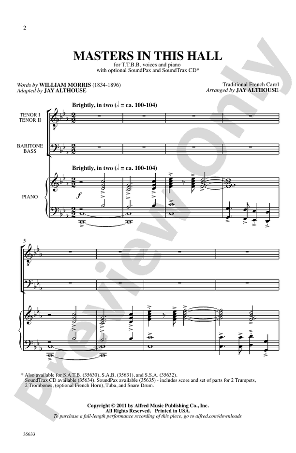 Masters in This Hall – TTBB Choral Octavo (Digital Download)