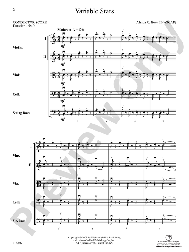 Variable Stars – String Orchestra Conductor Score & Parts (Digital Download)