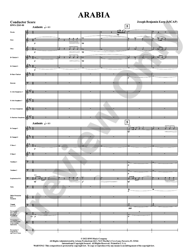 Arabia - Concert Band Conductor Score & Parts(Digital Download)