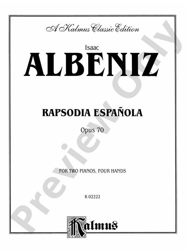 Albeniz - Rapsodia Espanola, Op. 70 - 1 Piano, 4 Hands (Digital Download)