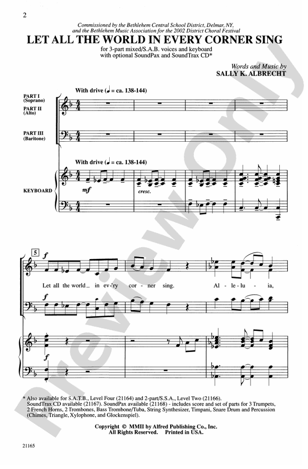 Let All the World in Every Corner Sing – 3-Part Mixed or SAB Choral Octavo (Digital Download)