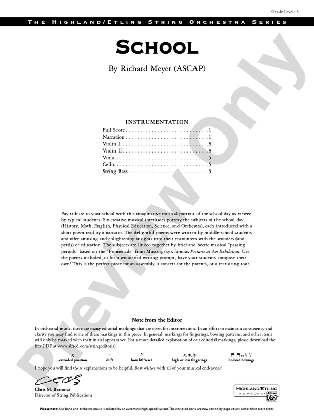 School - String Orchestra Conductor Score & Parts (Digital Download)