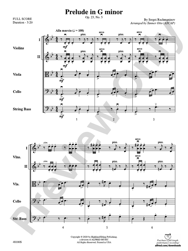 Prelude in G Minor - String Orchestra Conductor Score & Parts (Digital Download)