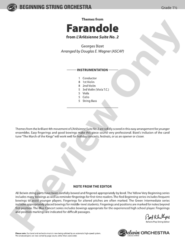 Themes from Farandole - String Orchestra Conductor Score & Parts (Digital Download)