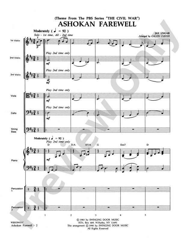 Ashokan Farewell (from "The Civil War") - String Orchestra Conductor Score & Parts (Digital Download)