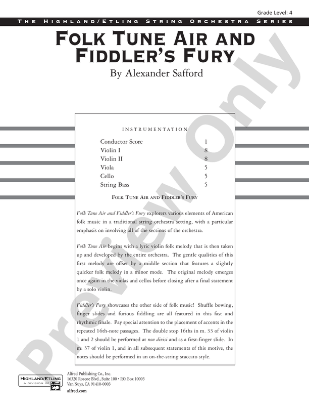 Folk Tune Air and Fiddler's Fury – String Orchestra Conductor Score & Parts (Digital Download)