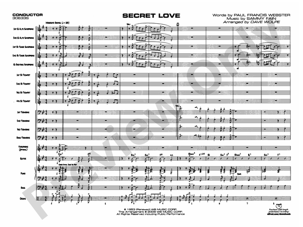 Secret Love (Arr. Dave Wolpe) - Jazz Ensemble Conductor Score & Parts(Digital Download)