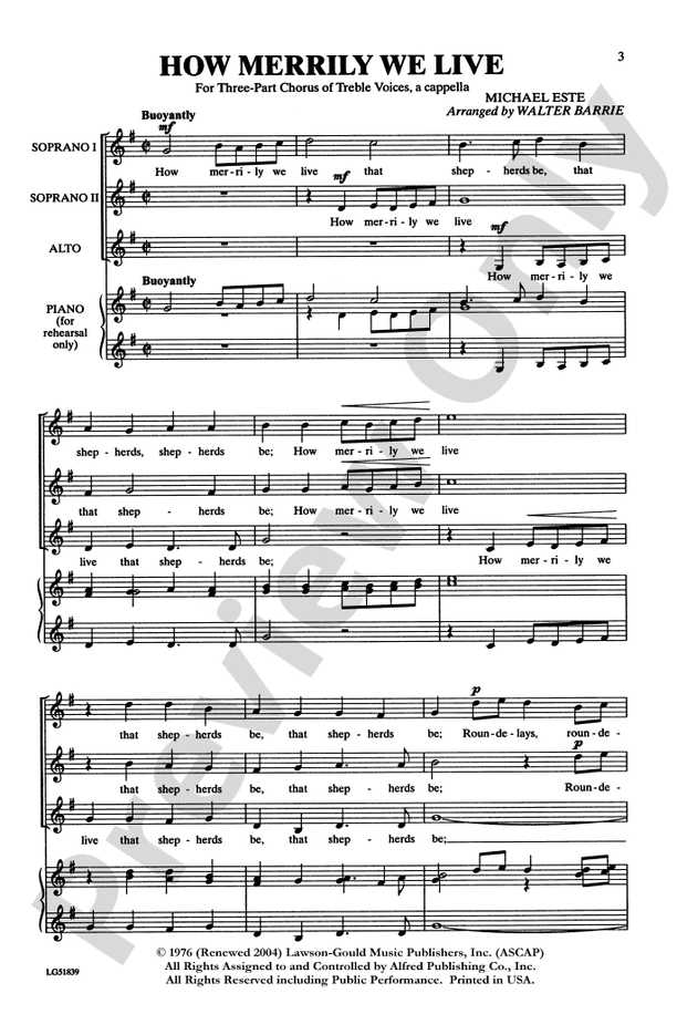 How Merrily We Live - Arr. Walter Barrie – SSA Choral Octavo (Digital Download)