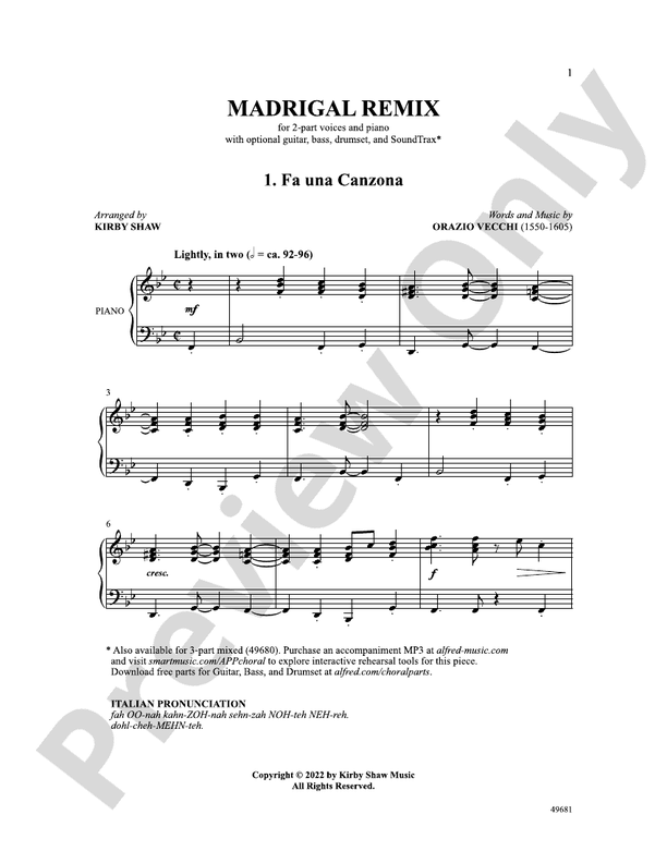 Madrigal Remix - 2 Part Treble Choral Octavo (Digital Download)