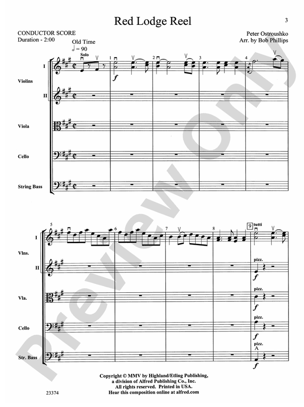 Red Lodge Reel – String Orchestra Conductor Score & Parts (Digital Download)