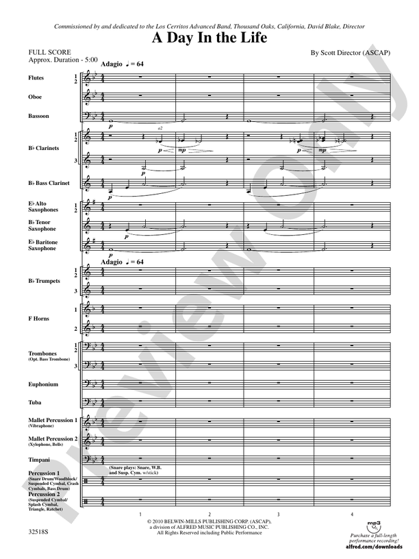 A Day in the Life (Grade 3.5) - Concert Band Conductor Score & Parts (Digital Download)