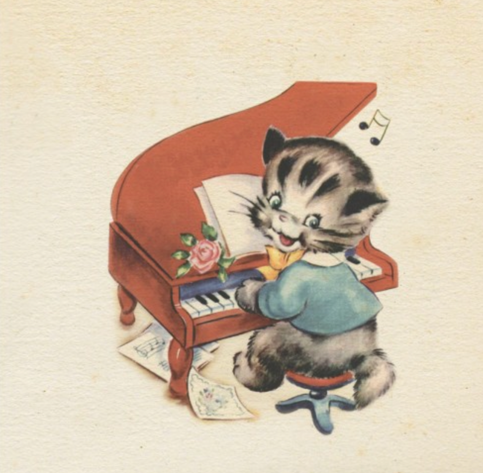 Greeting Card Kitten Playing the Piano