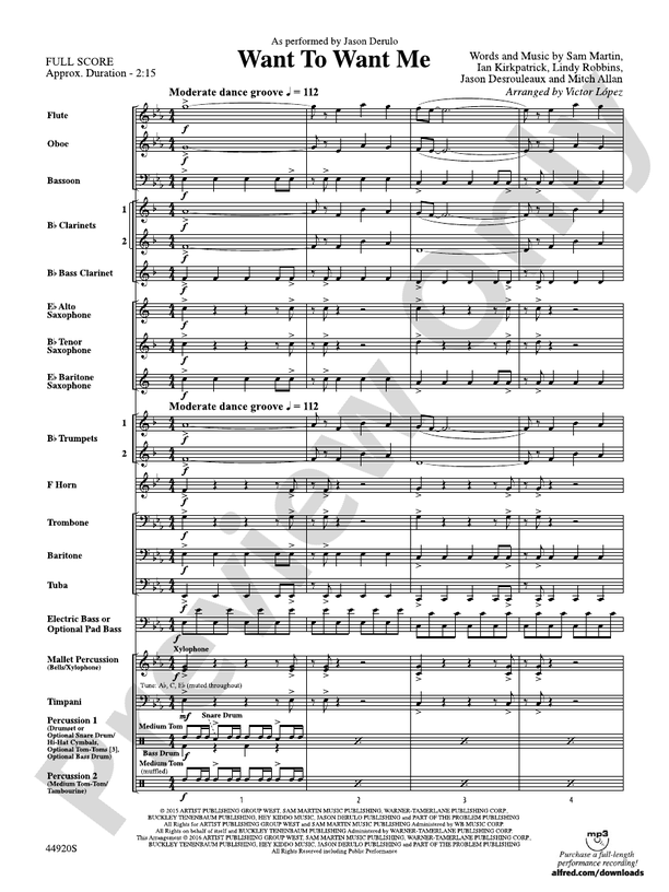 Want to Want Me - Concert Band Conductor Score & Parts (Digital Download)