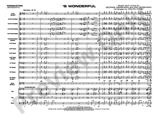 S Wonderful (Arr. Ralph Ford) - Jazz Ensemble Conductor Score & Parts (Digital Download)