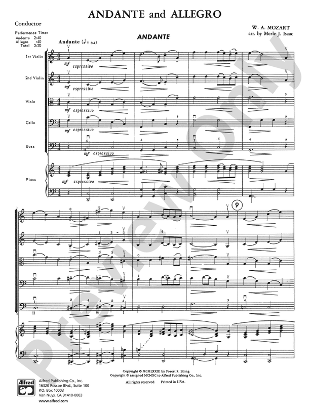 Andante and Allegro – String Orchestra Conductor Score & Parts (Digital Download)