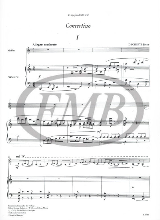 Decsenyi - Concerto - Violin/Piano Accompaniment EMB Z6484