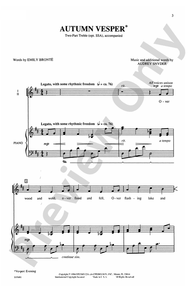 Autumn Vesper – 2-Part (Opt. SSA) Choral Octavo (Digital Download)