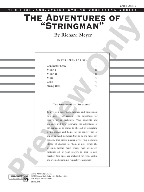 The Adventures of "Stringman" – String Orchestra Conductor Score & Parts (Digital Download)