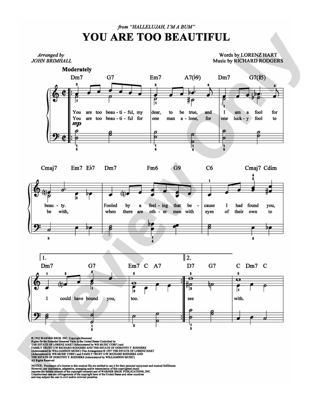 You Are Too Beautiful - Arr. John Brimhall - Easy Piano (Digital Download)