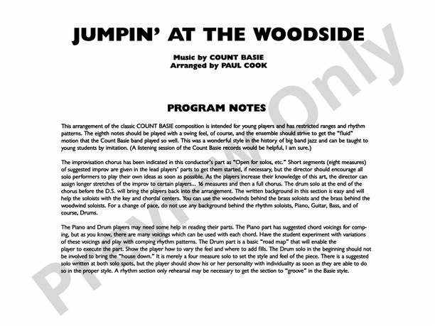 Jumpin' at the Woodside (Arr. Paul Cook) - Jazz Ensemble Conductor Score & Parts (Digital Download)