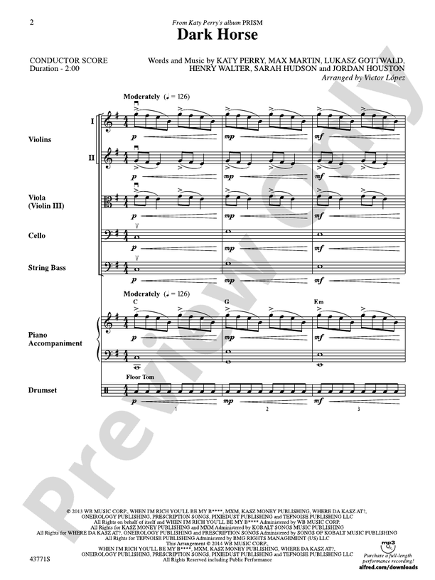 Dark Horse - String Orchestra Conductor Score & Parts (Digital Download)