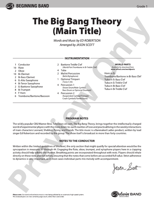 The Big Bang Theory (Main Title) - Concert Band Conductor Score & Parts (Digital Download)