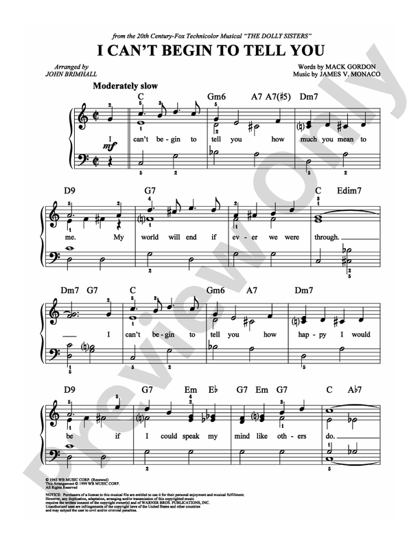 I Can't Begin to Tell You - Arr. John Brimhall - Easy Piano (Digital Download)