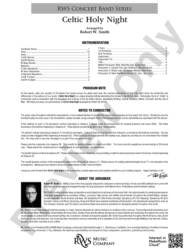 Celtic Holy Night - Concert Band Conductor Score & Parts (Digital Download)