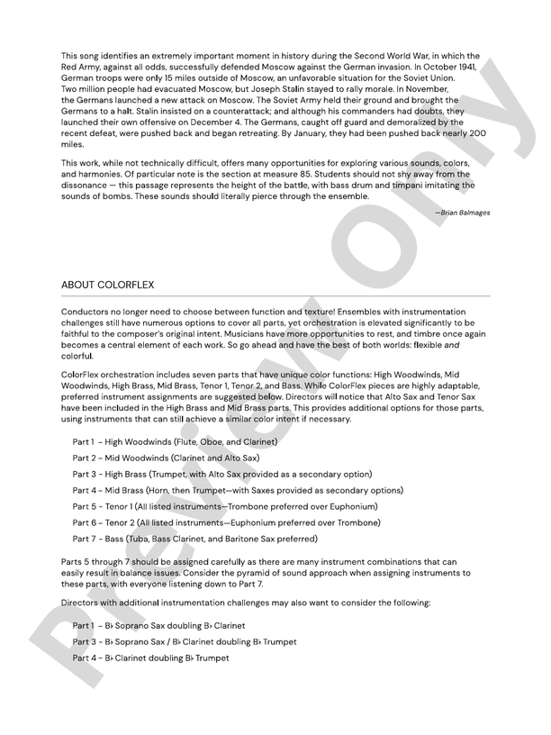 Moscow, 1941 – Concert Band Conductor Score & Parts (Digital Download)