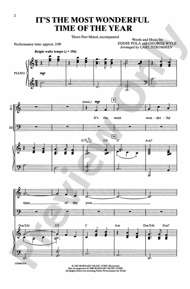 It's the Most Wonderful Time of the Year - Arr. Carl Strommen - 3-Part Mixed Choral Octavo (Digital Download)