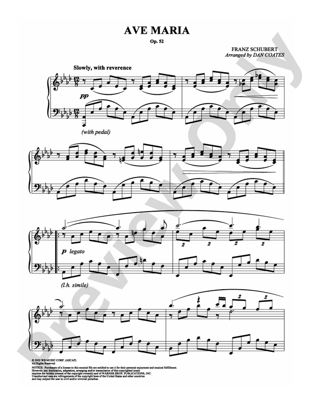 Schubert - Ave Maria - Arr. Dan Coates - Piano (Digital Download)