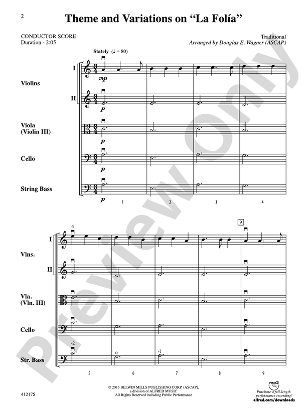 Theme and Variations on "La Folía" – String Orchestra Conductor Score & Parts (Digital Download)
