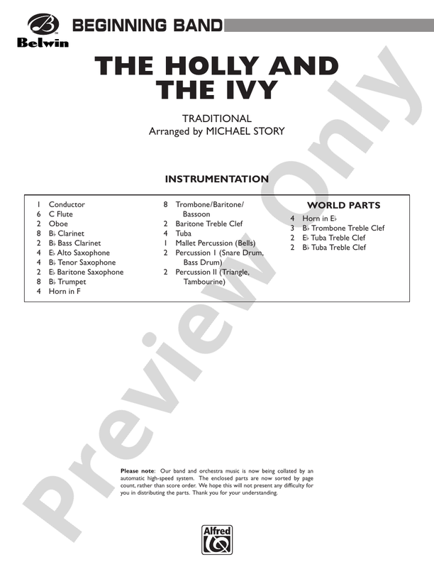 The Holly and the Ivy (Arr. Michael Story) - Concert Band Conductor Score & Parts (Digital Download)